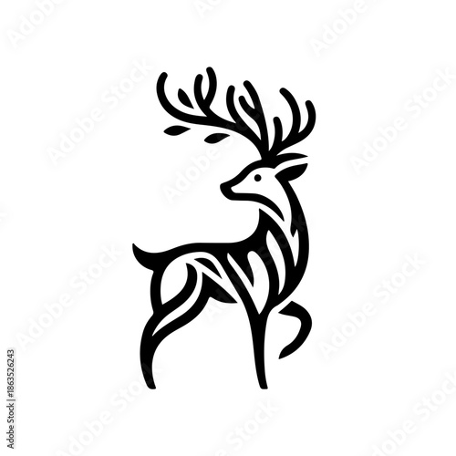 black and white line art rain deer, The Flowing Forest, The Thicket Deer, Noble Deer