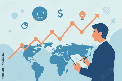 Global Business Growth Analysis and Strategy Development Illustration.