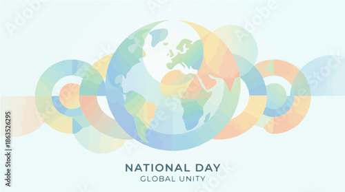 Minimal world national day background, abstract geometric shapes, global unity concept, soft gradient colors, clean modern style