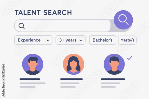 Talent Search Interface with Filters and Candidate Profiles.
