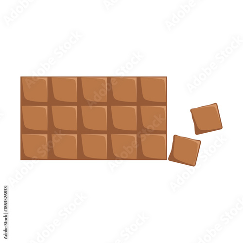 Flat broken milk chocolate bar illustration for food packaging