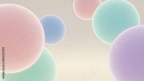 A minimalistic background with soft pastel spheres floating in a gentle composition