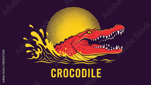 Crocodile illustration with open jaws.