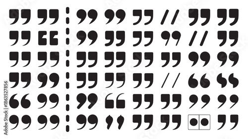 A typographic pattern of quotation marks and punctuation symbols in black and white