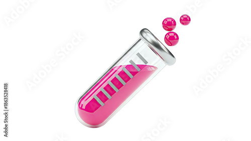 3D Render of a Test Tube with Pink Liquid and Droplets