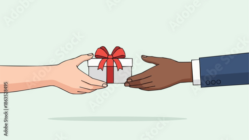Giving a gift box from one person to another.