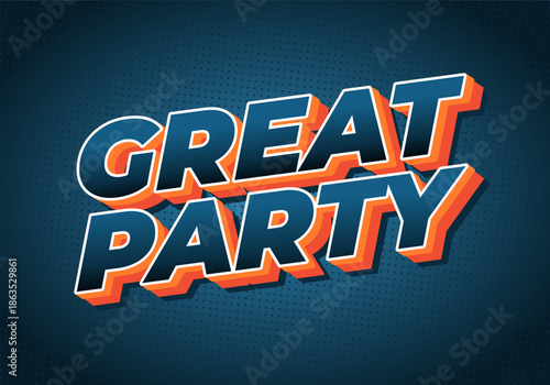 A vibrant graphic design featuring the words Great Party in bold, colorful typography against dark blue background.
