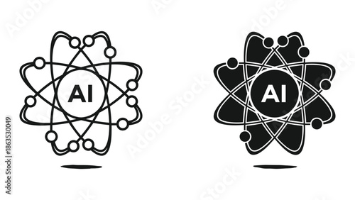 Artificial intelligence atom symbol with dual design
