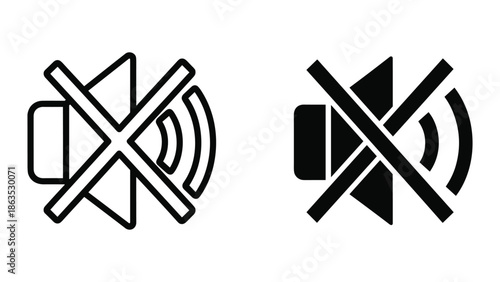 Mute speaker icon set on white background