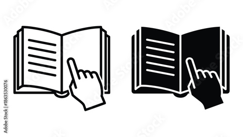 Hand pointing at open book illustration
