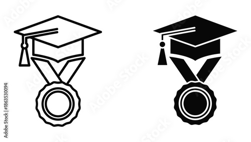 Graduation medal icon in two different style