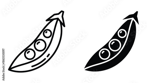 Pea pods with peas inside in black and white