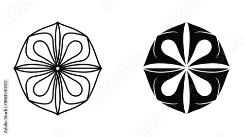 Geometric flower designs in black and white