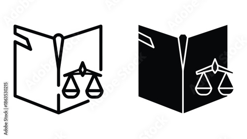 Balance scales with book illustration