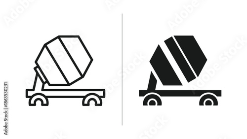 Mixer truck illustration in two different style
