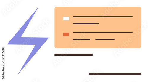 Energy, technology, automation, data organization, infrastructure, digital connections. Lightning bolt and data . Technology and automation concepts illustrated