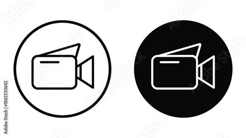 Video camera icon set in black and white