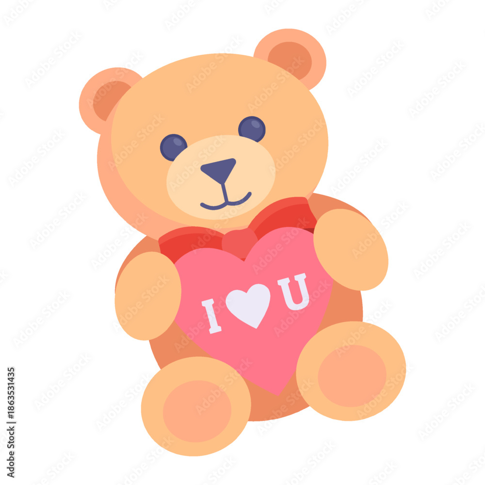 Naklejka premium Cute Teddy Bear Holding Heart With I Love You Message For Valentine's Day Card