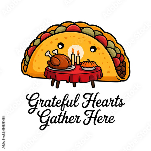 Christmasthemed taco illustration with festive hat and gift perfect for holiday celebratio transparent background.png
