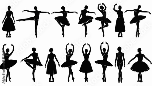 Collection of ballet dancer silhouettes in various poses.