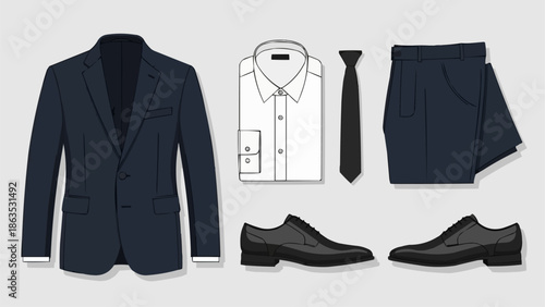 Formal Business Attire Outfit Flat Lay Top View.