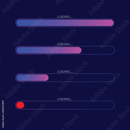 Set of four loading bars with gradient colors vector illustration