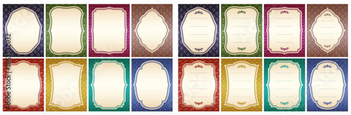 クラシック調ダマスク背景の装飾フレームセット（罫線入り・多色バリエーション）
