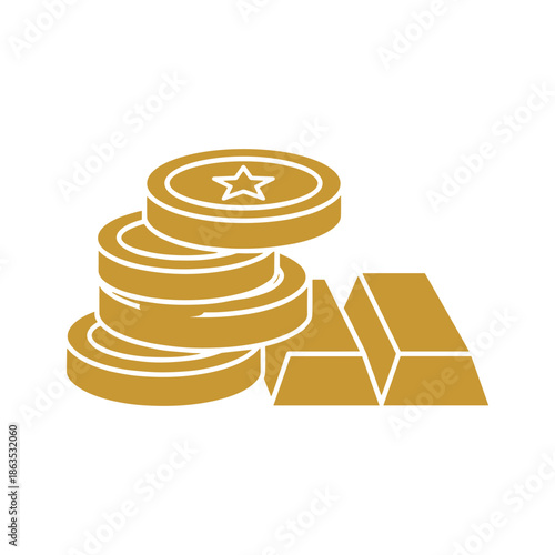 Gold Coins and Bars Illustration