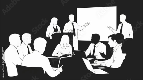 Business meeting with presentation and discussion.