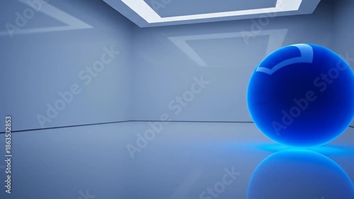 Wallpaper Mural Blue sphere in futuristic room reflection glowing orb. Torontodigital.ca