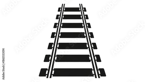 Perspective view of railway tracks with wooden sleepers on a white background