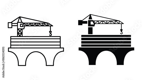 Crane operating over bridge with cargo