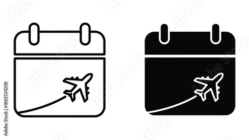 Flight schedule calendar icon set