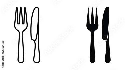 Simple illustration of fork and knife in outline and solid style