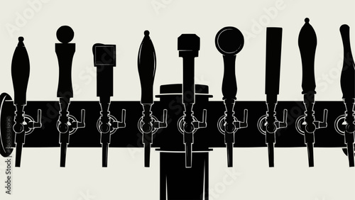Row of Beer Taps in Silhouette Against a Light Background.