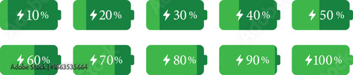 Battery Percentage Icon set. Battery charge level indicators showing different power levels isolated on transparent background. Monochrome battery charge level indicator icons.