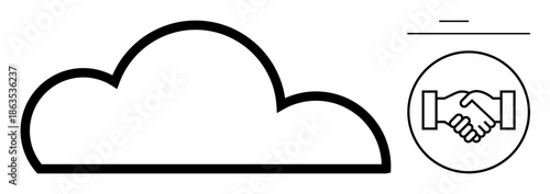 Cloud computing concept. Cloud and handshake symbol technology collaboration, agreements, and connectivity. Ideal for technology, business, partnerships, and digital communication projects