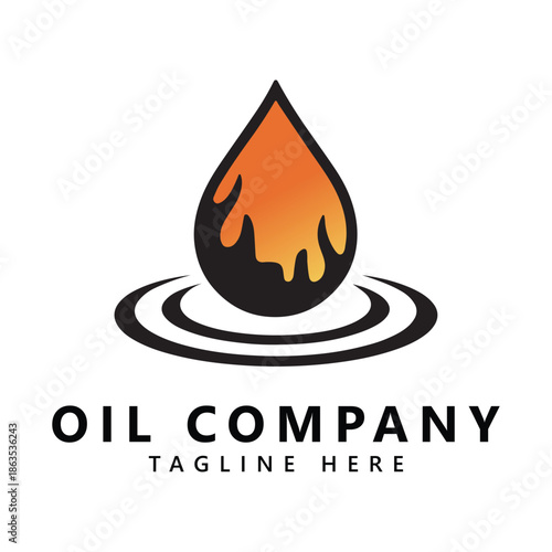 Oil Company Logo with Flame Gradient Drop and Ripple Circle Vector Graphic