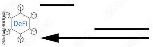 Decentralized Finance. Decentralized Finance network blockchain connections and key processes. Blockchain decentralization in financial systems. For fintech, tech, decentralization, data flow