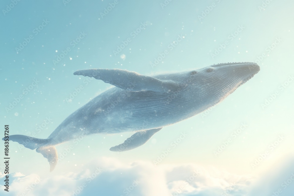 Fototapeta premium Majestic whale swimming gracefully in ocean depths at dawn