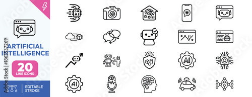 Artificial Intelligence Icons Set for Modern Technology