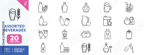 Assorted beverage icons and line drawings