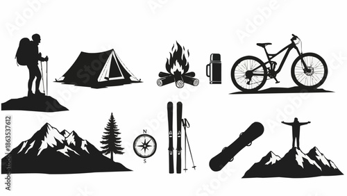 Outdoor Adventure Activity Icons Set Silhouette.