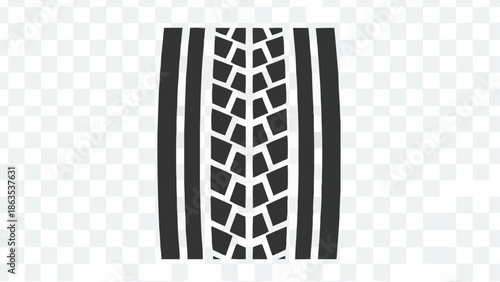 Close up of a black tire tread pattern on a transparent background.