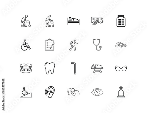 Geriatric care and health services icons