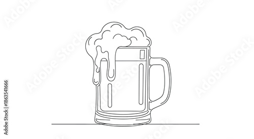 Minimalist Line Art Illustration of a Frothy Beer Mug - Classic Beverage Graphic