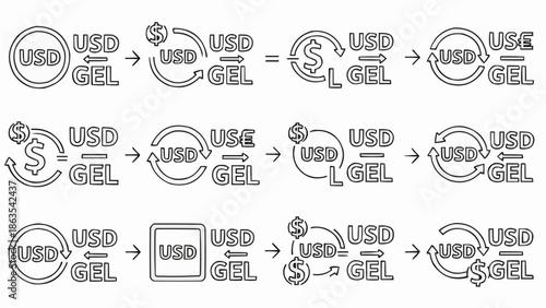 USD to GEL currency exchange rate graphic illustration.