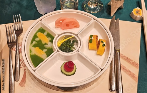 Simple dish of Chinese food with place setting