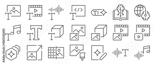 AI generative icon set. It included gen ai, prompt, artificial intelligence, digital, and more icons. Editable Vector Stroke.