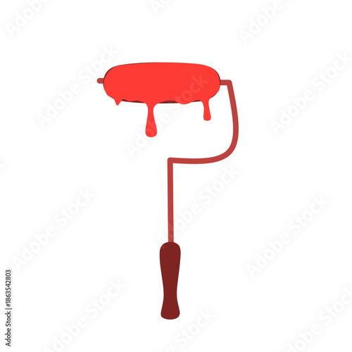 Illustration of a paint roller with dripping paint. Paint roller handle. Paint roller vector. Flat design paint roller. Equipment for painting wall